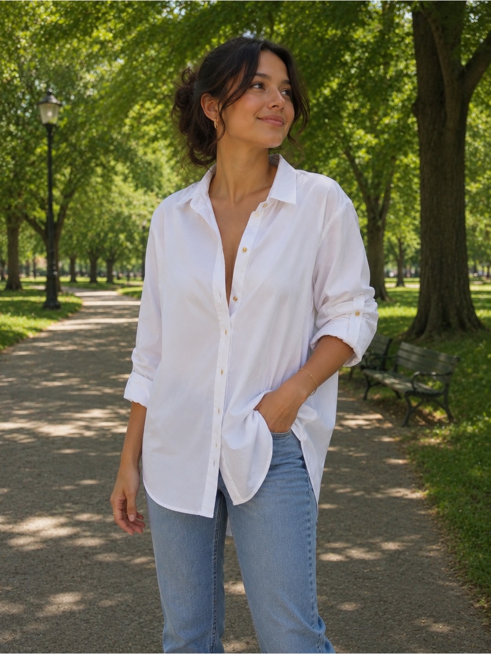 Calvin Klein White Button-Down Shirt - Relaxed Women's Style